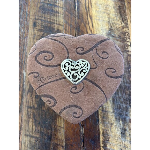 Brighton Brown Suede Heart Shaped Jewelry Box With Swirl Pattern & Metal Accent - Picture 1 of 11